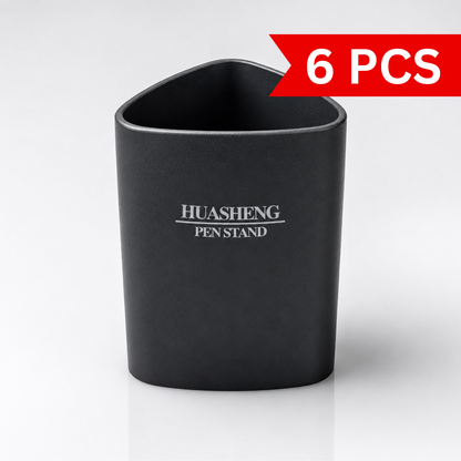 Black Huasheng Pen Stand with a rounded triangular design and smooth matte finish, displayed on a clean white studio background for office, study and home desk organization.