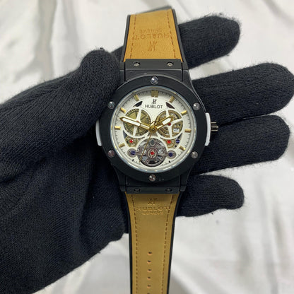 Skeleton Dial Mechanical Men’s Leather Strap Watch with Visible Movement