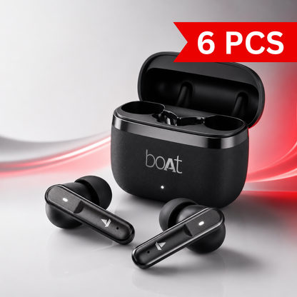 Premium black true wireless Bluetooth earbuds displayed with an open compact charging case on a clean white background, showcasing an ergonomic in-ear design, LED charging indicator, and modern minimalist styling for everyday music and calls.