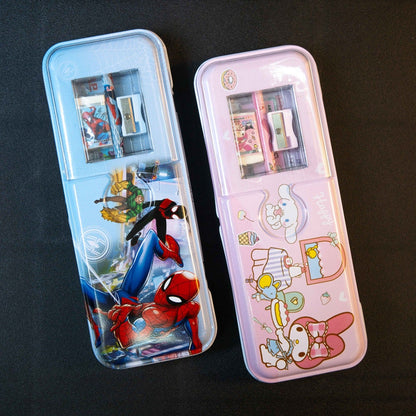 Kids school pencil case with cartoon character print and stationery accessories for everyday learning and homework
