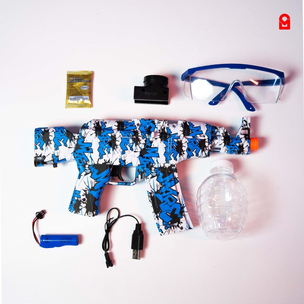 Electric gel blaster toy gun kit with battery charger and safety glasses