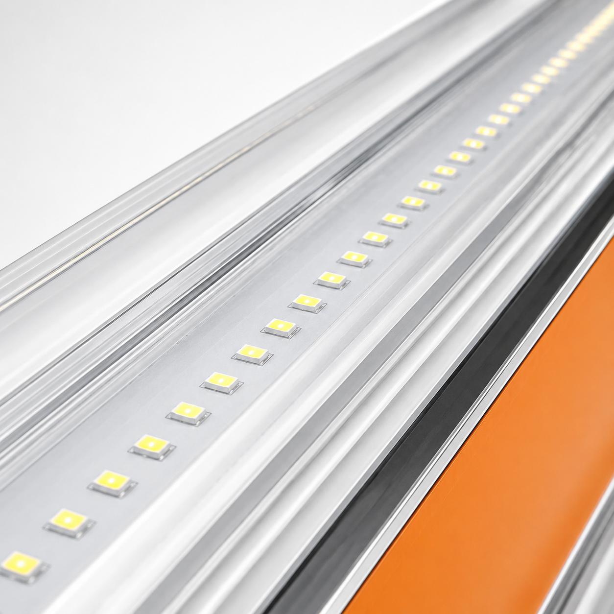 Extreme close-up of the rechargeable LED emergency light showing premium SMD LED chips inside a clear diffuser, designed for bright, uniform, and energy-efficient illumination.