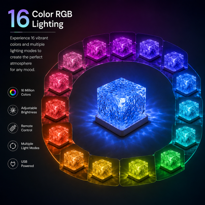 16 color RGB Ocean Aura LED Night Lamp with remote control and crystal water wave lighting effect display