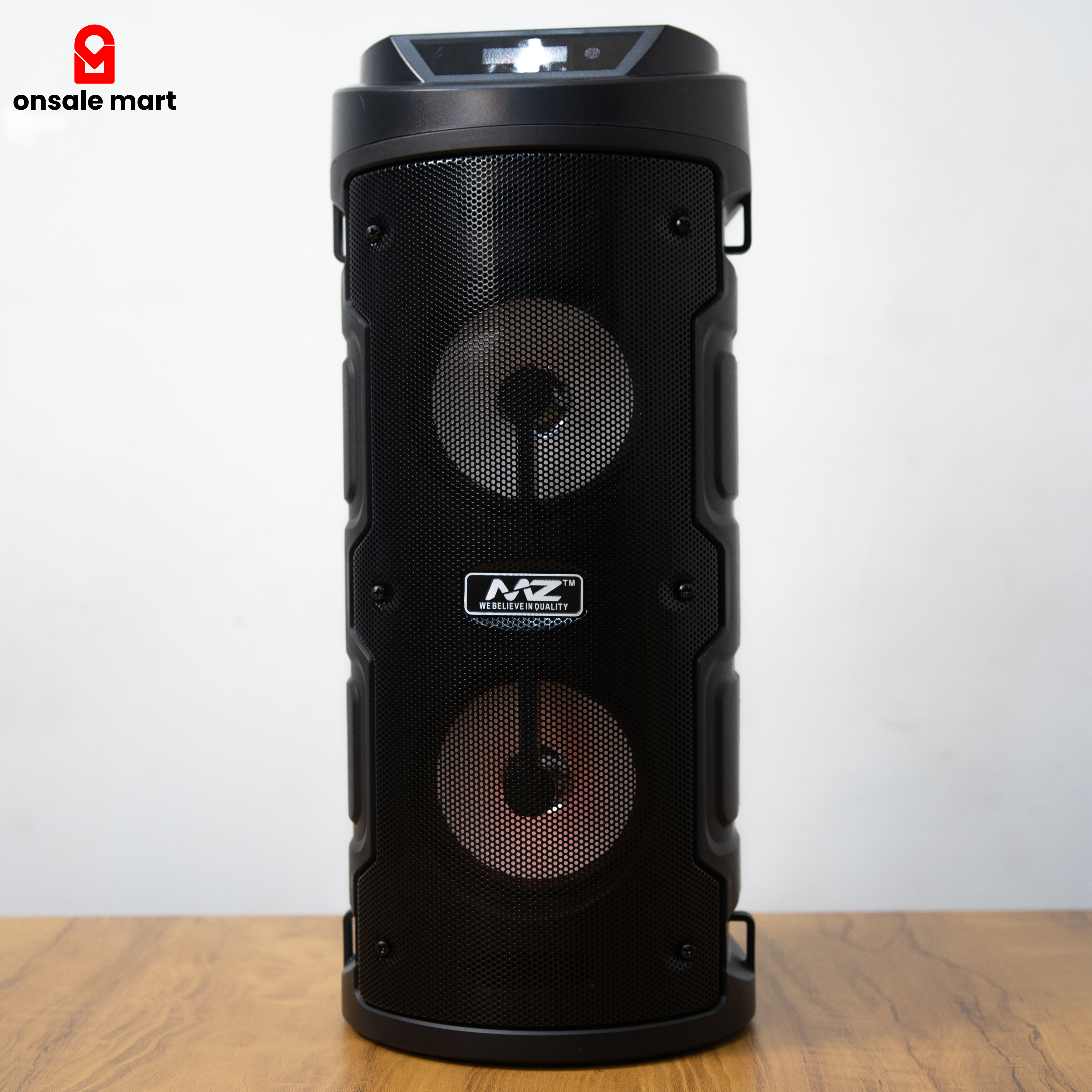 MZ portable Bluetooth speaker with mic and LED lights for parties.