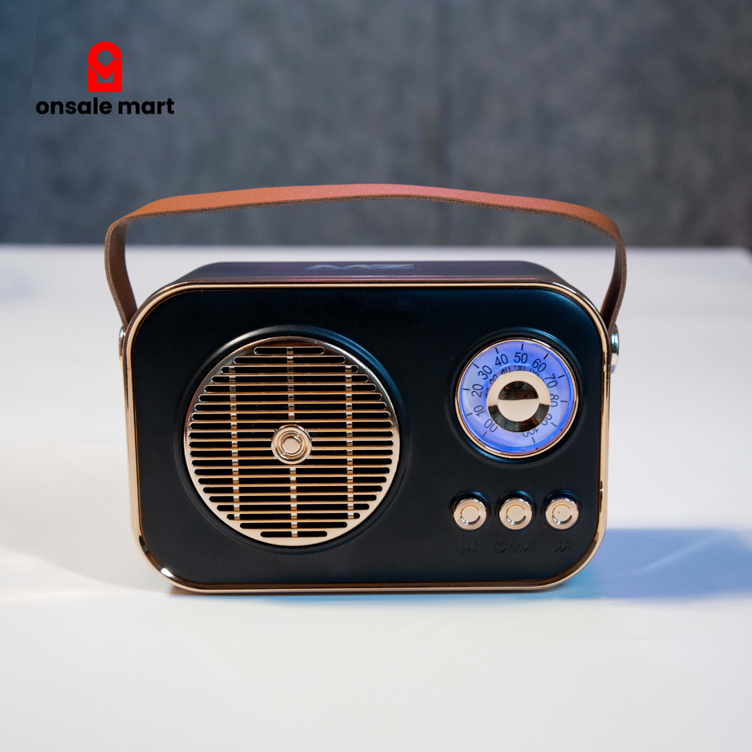 Portable Bluetooth wireless speaker M209 showing front speaker grille and control buttons.