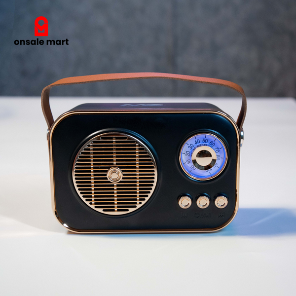 Portable Bluetooth wireless speaker M209 showing front speaker grille and control buttons.