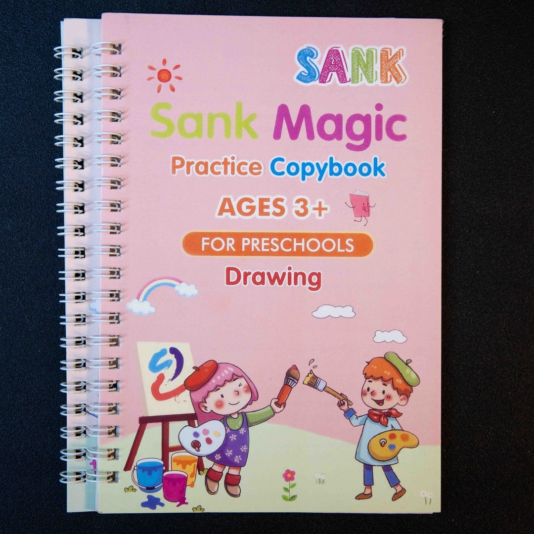 Drawing practice copybook for kids with reusable tracing pages, magic pen and preschool creative learning activities