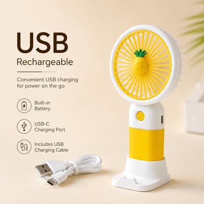 USB Rechargeable Mini Handheld Fan with Charging Cable and Built In Battery