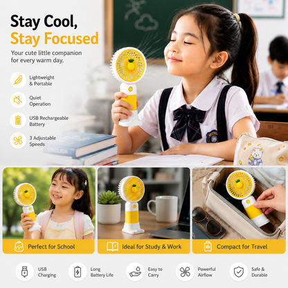 USB Rechargeable Mini Portable Fan for School Study Travel and Office Use