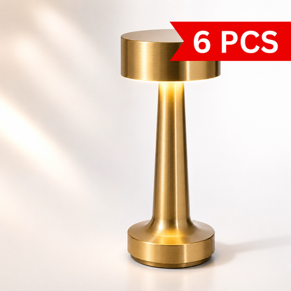 Modern gold LED table lamp with touch control, adjustable brightness and minimalist home décor style