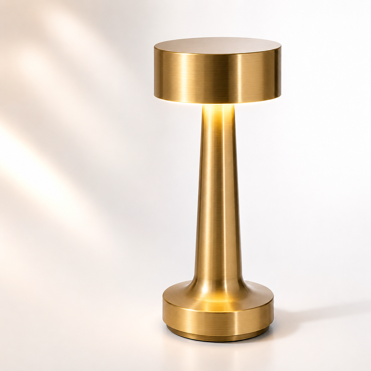 Modern gold LED table lamp with touch control, adjustable brightness and minimalist home décor style