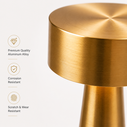 Premium aluminum alloy LED desk lamp with gold metallic finish and scratch-resistant modern design