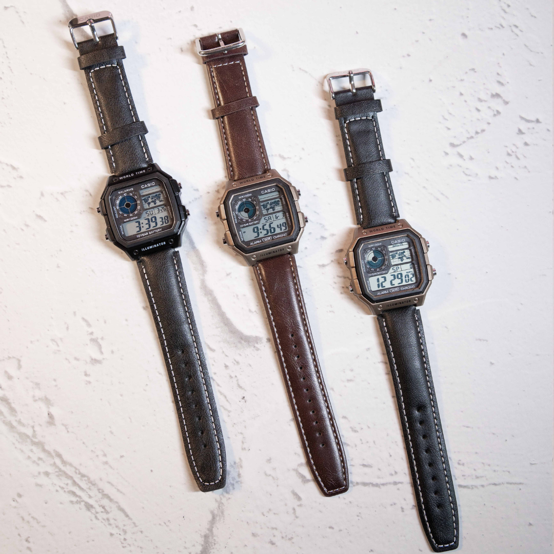 Modern Black Digital Square Watch men's retro digital wristwatch with black leather strap