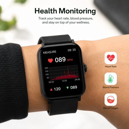 Premium Bluetooth Calling Smartwatch with HD Touch Display and Black Silicone Strap
