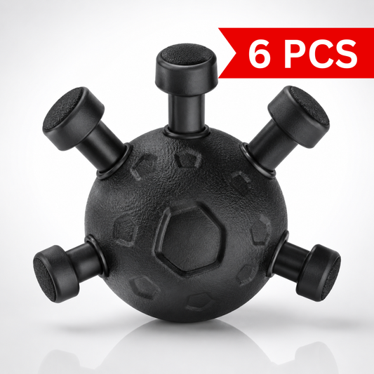 Black Eagle Claw hand grip exerciser featuring a textured spherical body with five independent spring-loaded finger resistance buttons for finger, wrist and forearm strength training