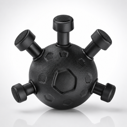 Black Eagle Claw hand grip exerciser featuring a textured spherical body with five independent spring-loaded finger resistance buttons for finger, wrist and forearm strength training