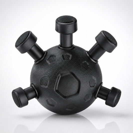 Black Eagle Claw hand grip exerciser featuring a textured spherical body with five independent spring-loaded finger resistance buttons for finger, wrist and forearm strength training
