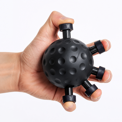Close-up of a person using the Eagle Claw finger grip trainer, demonstrating individual finger resistance training for improving grip strength, finger dexterity, wrist stability and forearm conditioning.