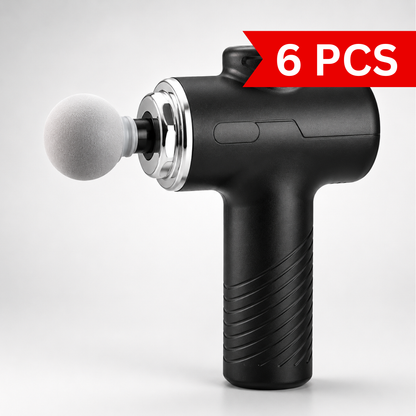 Portable Multi-Head Percussion Massage Gun with round massage head attachment, ergonomic handle, deep tissue muscle massage device