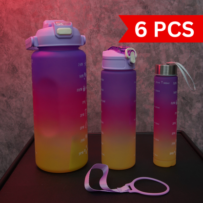 Gradient Hydration Bottle Set with large, medium and small reusable water bottles and detachable carry strap