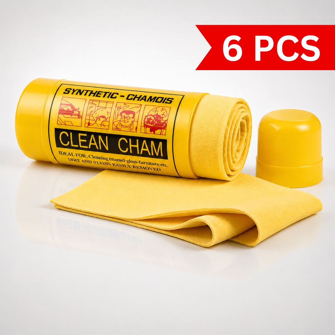Synthetic chamois cleaning cloth with yellow storage tube, reusable car drying towel for glass, furniture and vehicle detailing