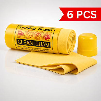 Synthetic chamois cleaning cloth with yellow storage tube, reusable car drying towel for glass, furniture and vehicle detailing