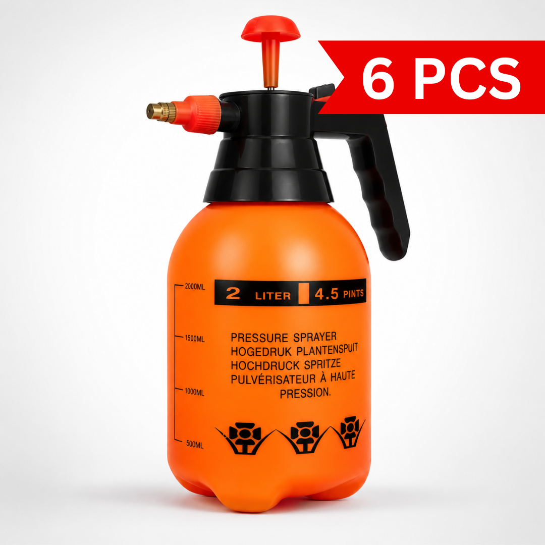 Multi-Use 2L Hand Pump Sprayer featuring a large capacity tank, ergonomic handle, pressure pump mechanism, and adjustable brass nozzle.
