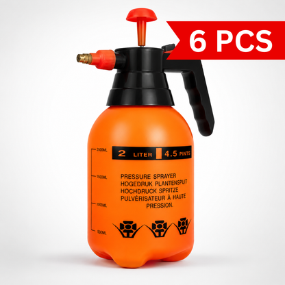 Multi-Use 2L Hand Pump Sprayer featuring a large capacity tank, ergonomic handle, pressure pump mechanism, and adjustable brass nozzle.