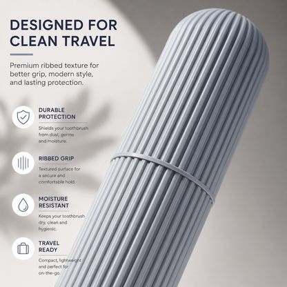Travel toothbrush case with ribbed grip design, moisture-resistant protective toothbrush holder, portable hygiene storage case for travel and daily use