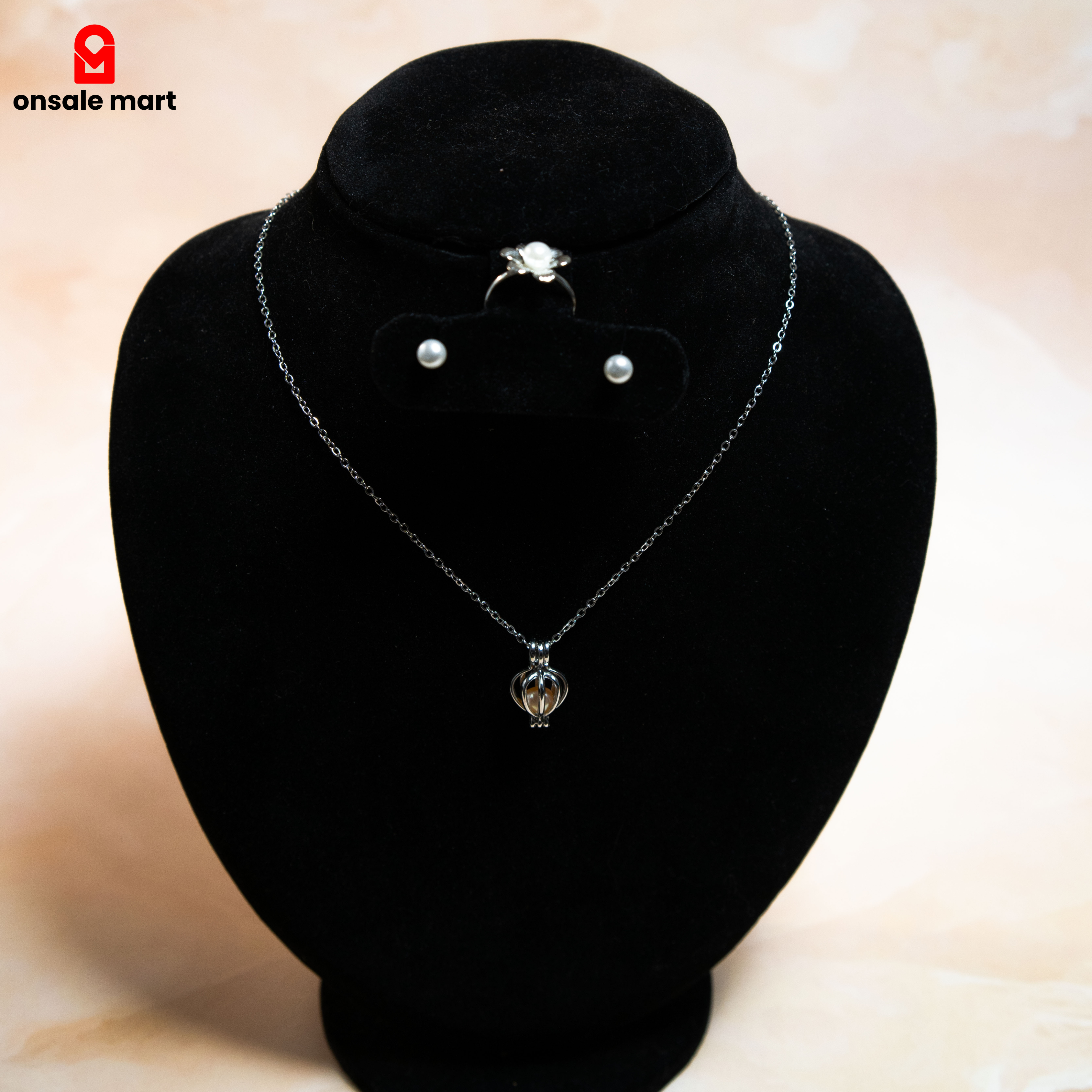 silver-tone pearl necklace and matching ring from the Love Pearl Gift Set.