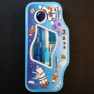 Space theme school stationery kit for kids with pencil box ruler eraser sharpener and writing pen