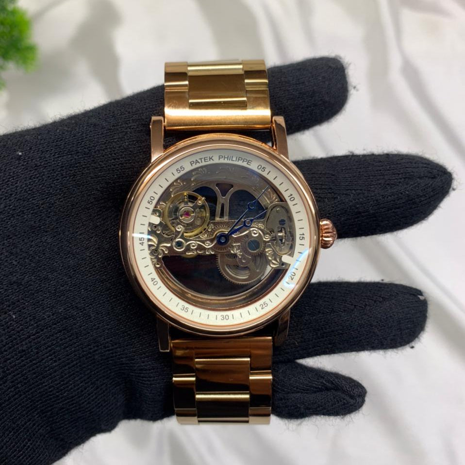 Golden Skeleton Dial Automatic Wristwatch – Stainless Steel Strap