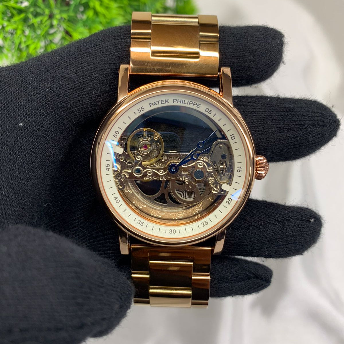 Golden Skeleton Dial Automatic Wristwatch – Stainless Steel Strap