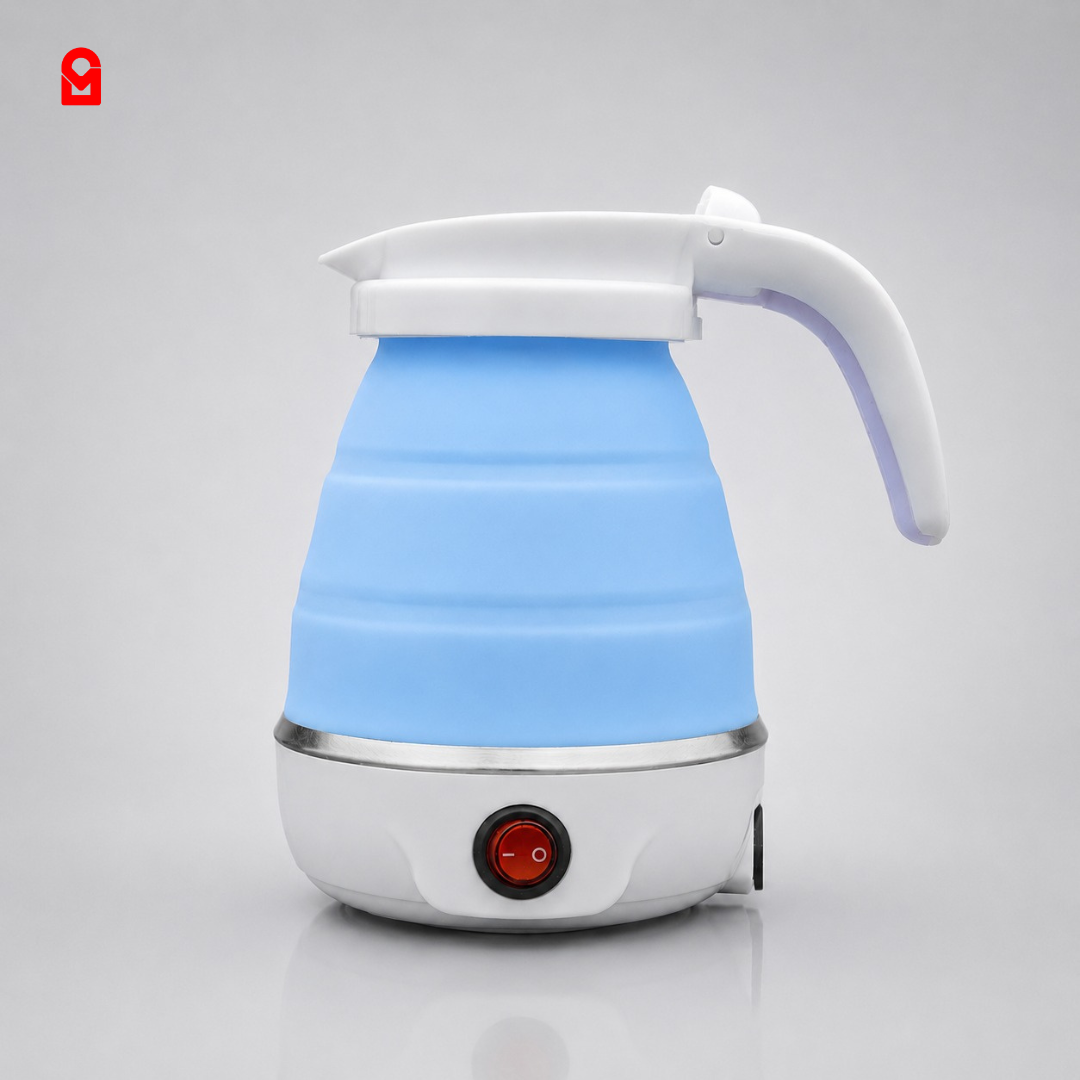 Portable Electric Kettle with Auto Shut-Off on clean white background with foldable silicone travel design