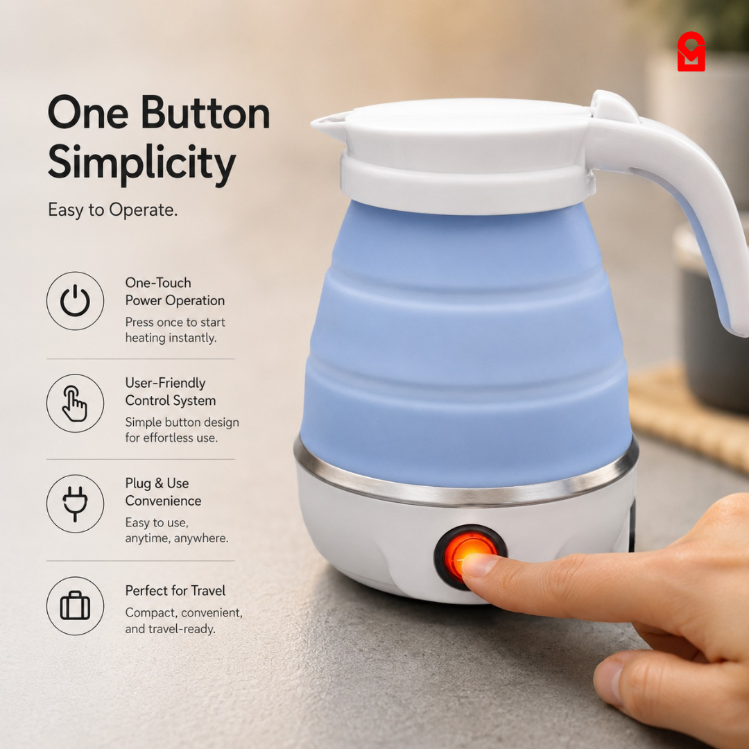 Compact travel electric kettle with one-touch power button and portable auto shut-off system