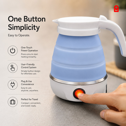 Compact travel electric kettle with one-touch power button and portable auto shut-off system