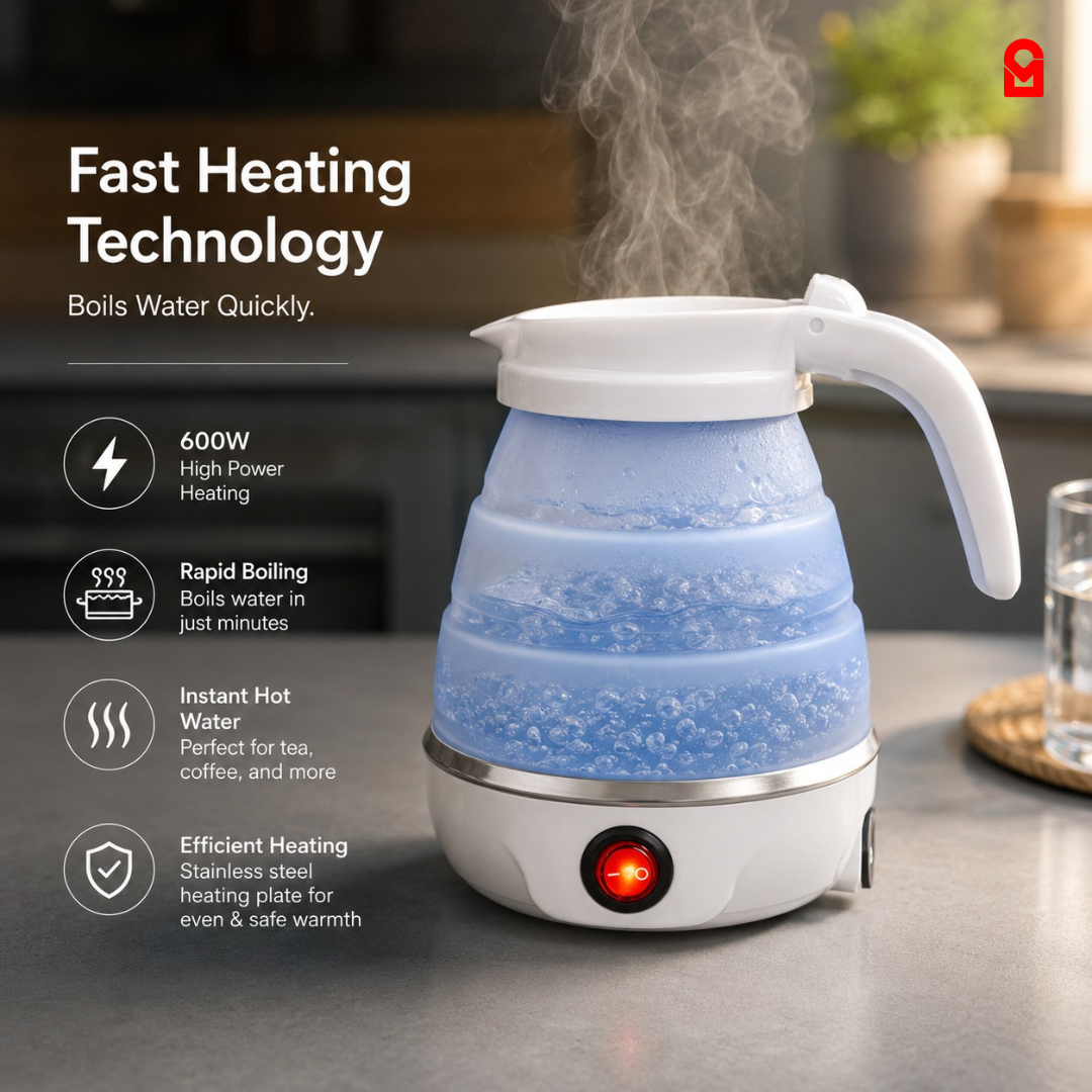 Portable electric kettle with fast heating technology and 600W rapid boiling stainless steel base