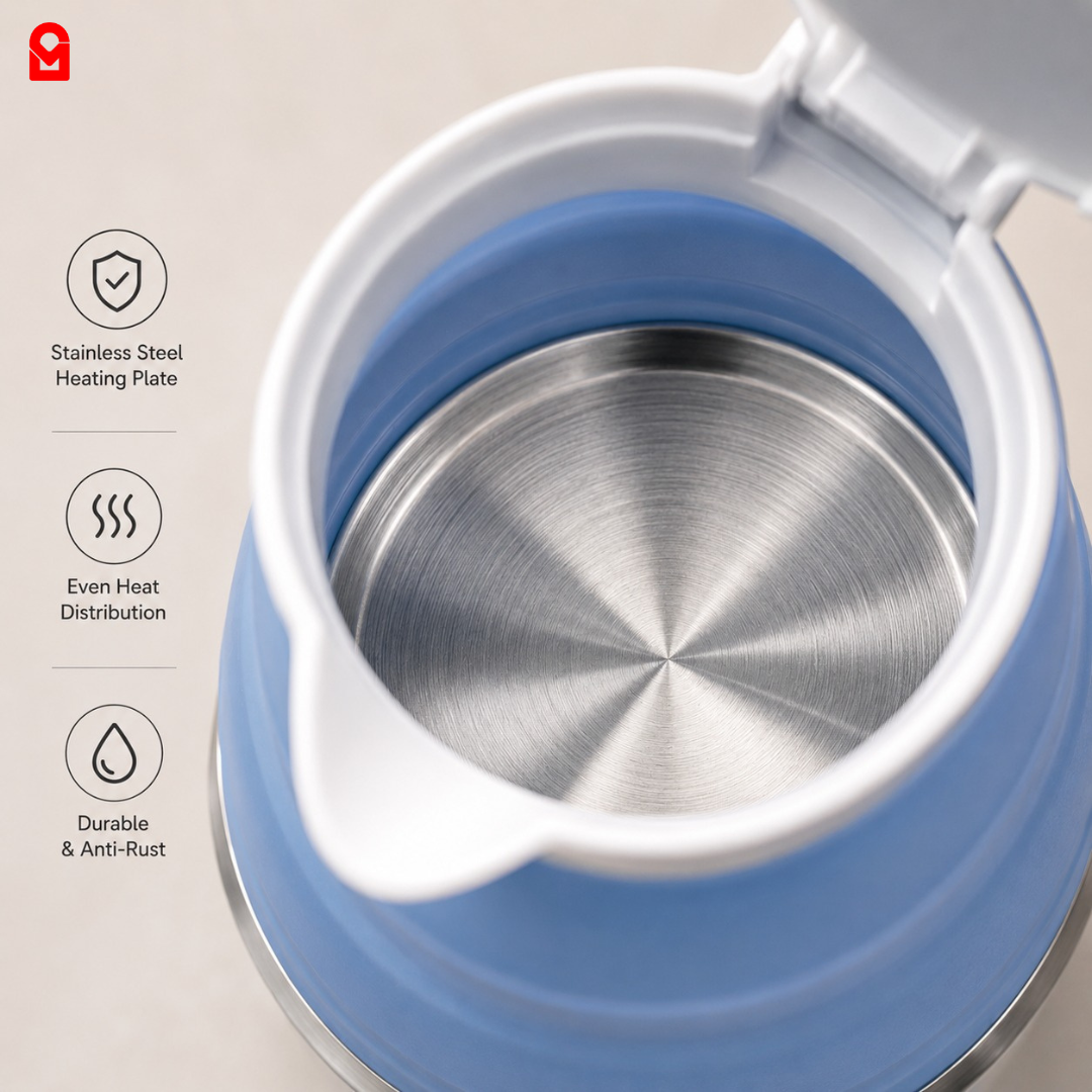 Stainless steel heating plate inside portable electric kettle with anti-rust durable interior design