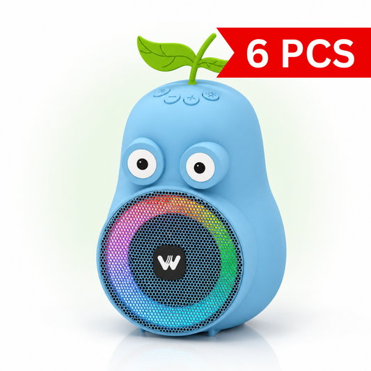 Blue WS-P1 portable wireless Bluetooth speaker with RGB LED light ring, cute fruit-inspired design, wireless connectivity, and Hi-Fi audio
