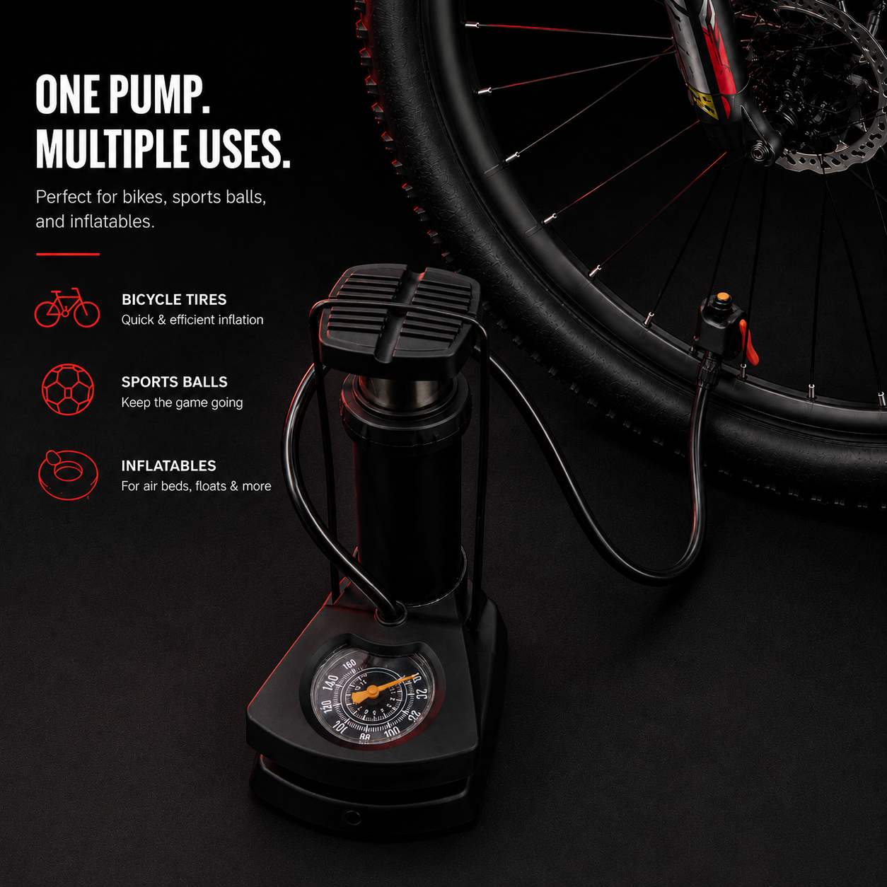Portable Mini Foot Pump with Pressure Gauge Inflating Bicycle Tire, Sports Balls & Inflatables