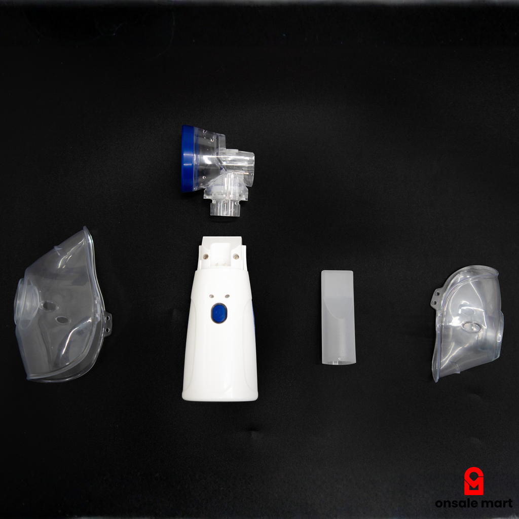 Portable nebulizer kit including masks, and mouthpiece.