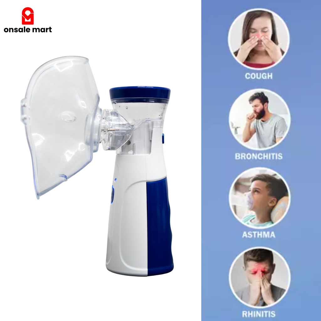 Compact portable nebulizer for cough, asthma, bronchitis, and rhinitis treatment.