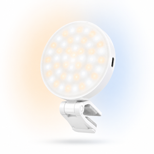 Portable K-49 CCT mobile phone fill light with adjustable clip mount, USB Type-C charging and soft diffused LED lighting
