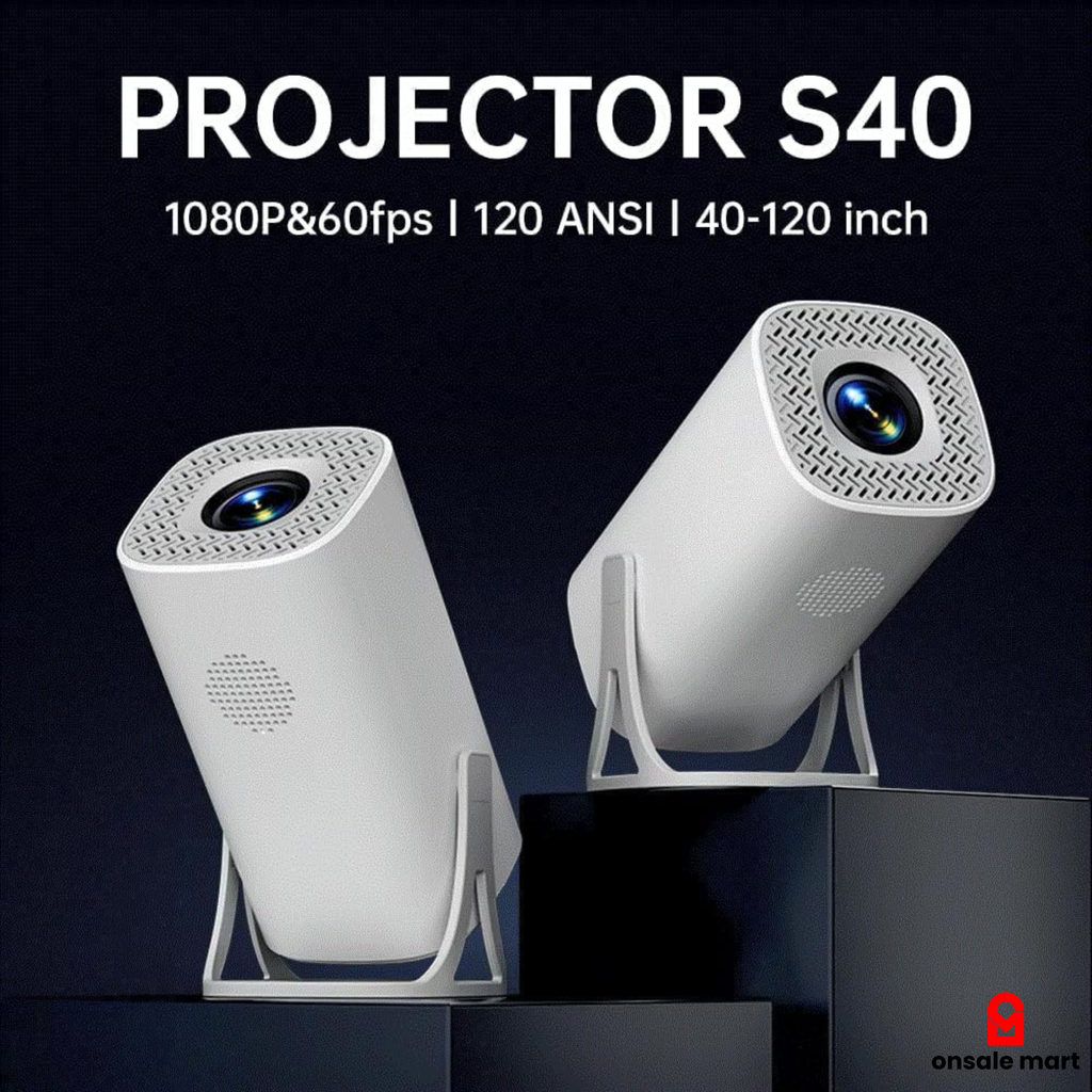 Two projectors labeled 'PROJECTOR S40' with specifications on a dark background.