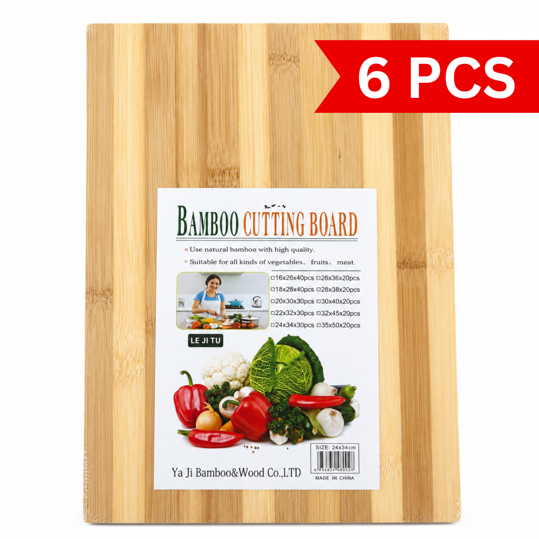 Rectangular bamboo cutting board 24x34cm with natural wood grain finish for chopping vegetables, fruits and meat