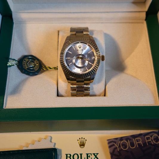 Premium Gold Sky Watch luxury stainless steel automatic watch with fluted bezel in premium display box