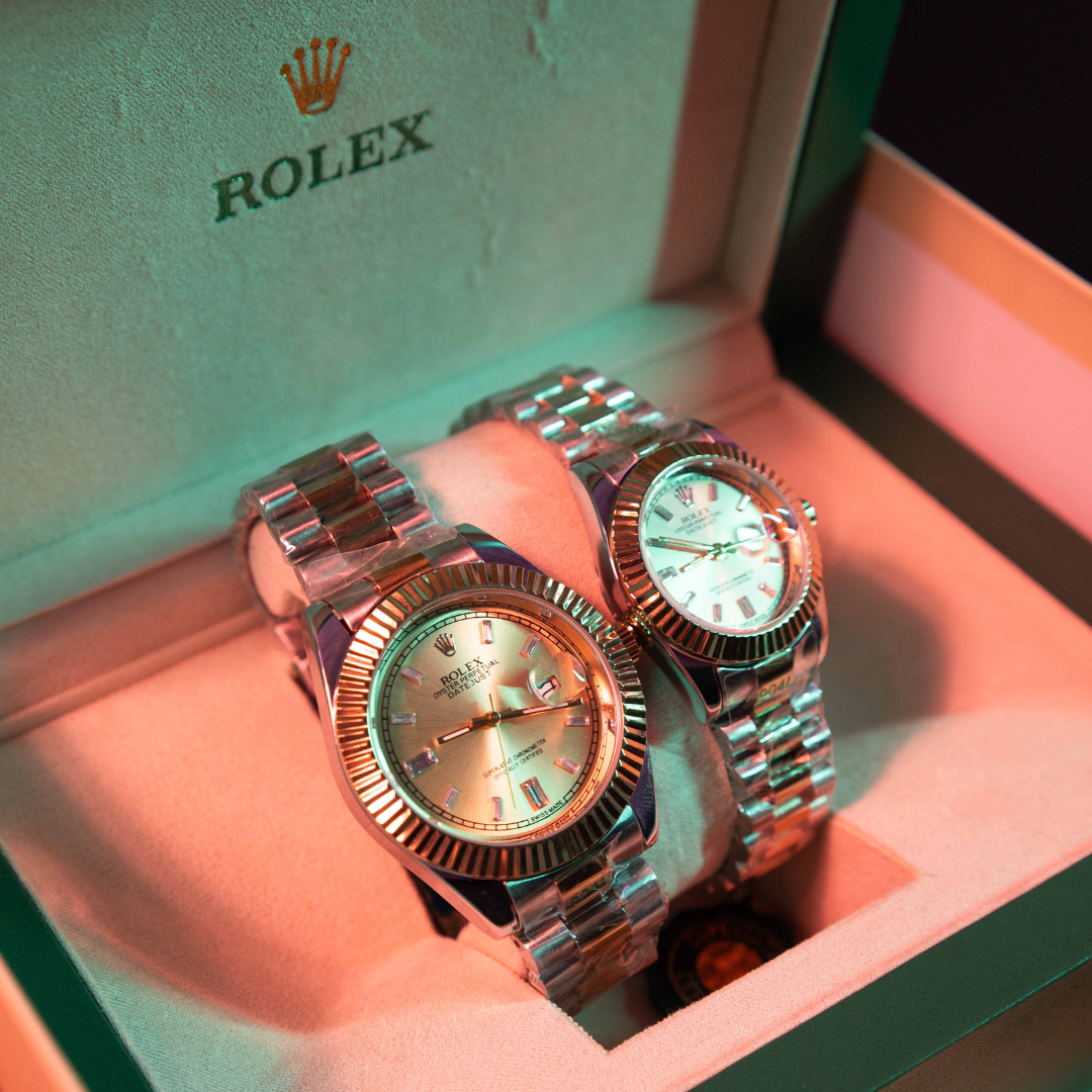 Premium two tone luxury watch with gold and silver stainless steel bracelet