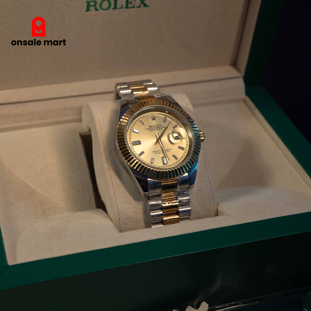 Premium two tone couple watch set with stainless steel bracelets