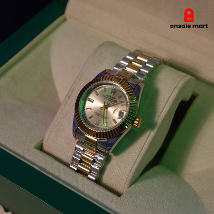 Luxury matching gold and silver couple watches in premium watch box