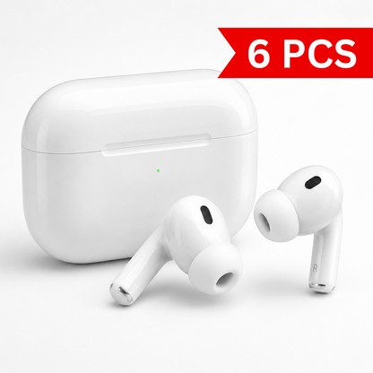 White ANC Bluetooth wireless earbuds with compact charging case, featuring an in-ear design, silicone ear tips, Bluetooth connectivity, and portable charging 